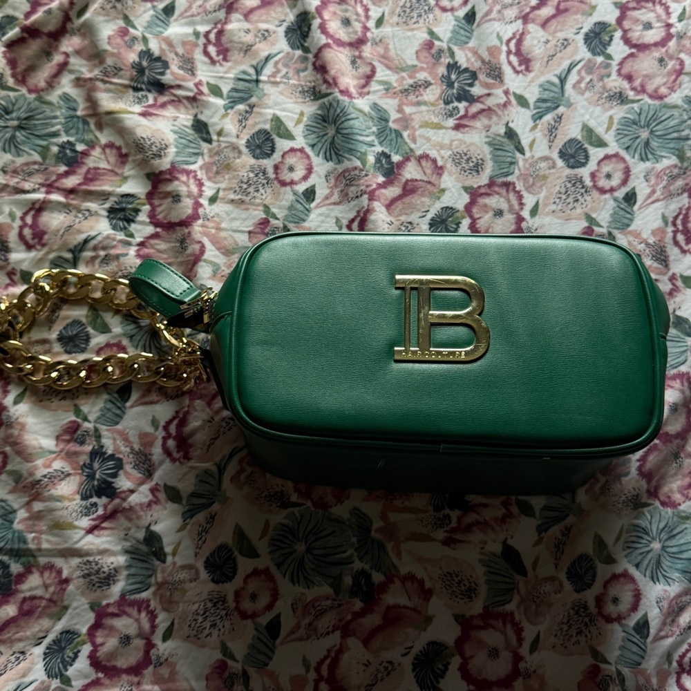Balmain Green Vegan Leather Bag with Gold Chain